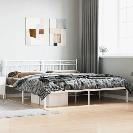 White metal bed frame with headboard 200x200 cm by , Beds and slatted bases - Ref: Foro24-373747, Price: 109,47 €, Discount: %