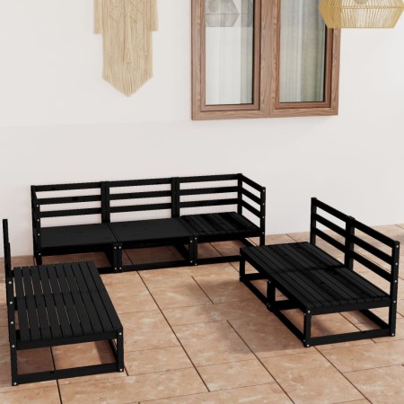 Juego de muebles de jardín 7 piezas negro madera maciza de pino de , Conjuntos de jardín - Ref: Foro24-3075423, Precio: 500,5...