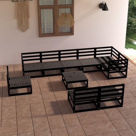 Juego de muebles de jardín 10 pzas negro madera maciza de pino de , Conjuntos de jardín - Ref: Foro24-3075643, Precio: 715,80...