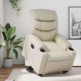 Sillón reclinable elevable cuero artificial color crema en Sillones | Comprar online en Foru.es