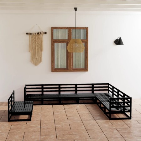 Juego de muebles de jardín 10 pzas y cojines negro madera pino de , Conjuntos de jardín - Ref: Foro24-3075868, Precio: 713,20...
