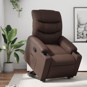 Sillón reclinable elevable cuero sintético marrón en Sillones | Comprar online en Foru.es
