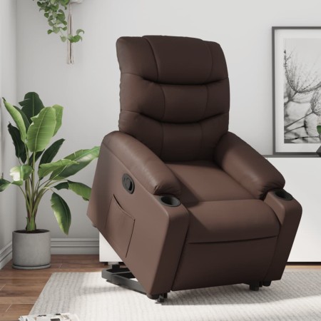 Sillón reclinable elevable cuero sintético marrón en Sillones | Comprar online en Foru.es
