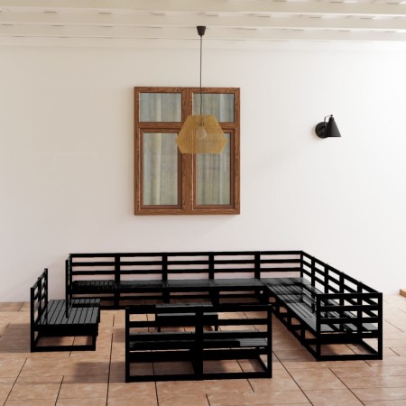 Juego de muebles de jardín 14 pzas y cojines negro madera pino de , Conjuntos de jardín - Ref: Foro24-3075913, Precio: 990,34...