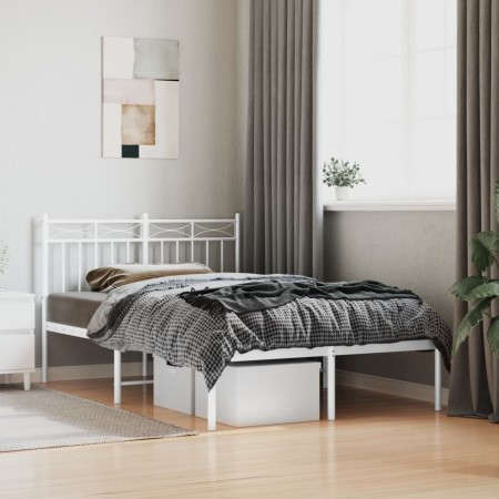 Estructura de cama de metal con cabecero blanca 120x200 cm de , Camas y somieres - Ref: Foro24-373738, Precio: 83,42 €, Descu...