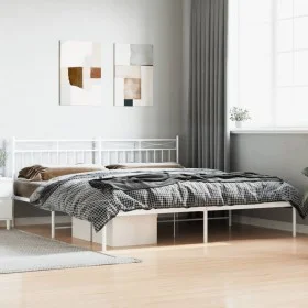 Estructura de cama de metal con cabecero blanco 193x203 cm de , Camas y somieres - Ref: Foro24-373746, Precio: 102,98 €, Desc...