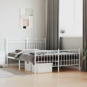 Estructura cama metal con cabecero y estribo blanco 140x200 cm de , Camas y somieres - Ref: Foro24-373759, Precio: 106,36 €, ...