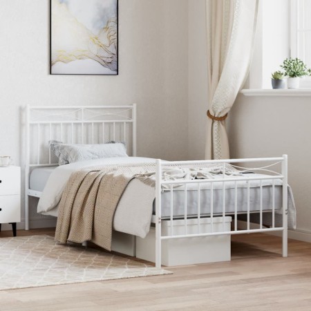 Estructura cama metal con cabecero y pie cama blanca 90x190 cm de , Camas y somieres - Ref: Foro24-373750, Precio: 77,74 €, D...