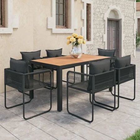 Set de comedor de jardín de 7 piezas PVC ratán negro y marrón de , Conjuntos de jardín - Ref: Foro24-3060109, Precio: 617,51 ...
