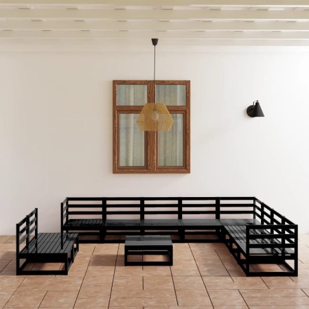 Juego de muebles de jardín 11 pzas negro madera maciza de pino de , Conjuntos de jardín - Ref: Foro24-3075873, Precio: 826,30...
