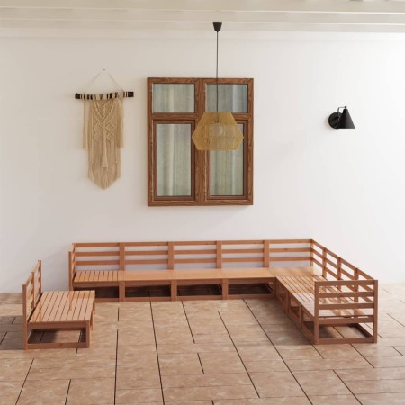 Muebles de jardín 10 pzas y cojines marrón miel madera pino de , Conjuntos de jardín - Ref: Foro24-3075867, Precio: 655,01 €,...