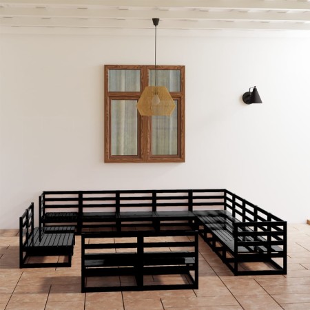 Juego de muebles de jardín 13 pzas madera maciza de pino negro de , Conjuntos de jardín - Ref: Foro24-3075908, Precio: 936,23...