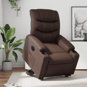 Sillón reclinable elevable eléctrico de cuero sintético marrón en Sillones | Comprar online en Foru.es