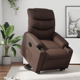Sillón reclinable elevable eléctrico de cuero sintético marrón en Sillones | Comprar online en Foru.es