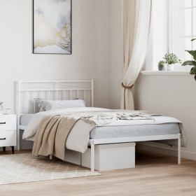 Estructura de cama de metal con cabecero blanco 100x200 cm de , Camas y somieres - Ref: Foro24-373735, Precio: 65,62 €, Descu...