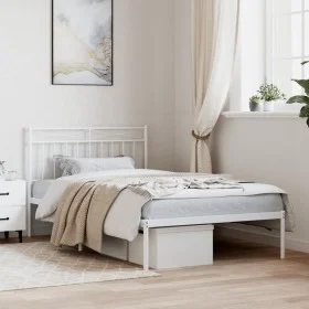Metal bed frame with white headboard 100x200 cm by , Beds and slatted bases - Ref: Foro24-373735, Price: 64,69 €, Discount: %
