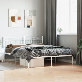 Estructura de cama de metal con cabecero blanca 150x200 cm de , Camas y somieres - Ref: Foro24-373742, Precio: 99,22 €, Descu...