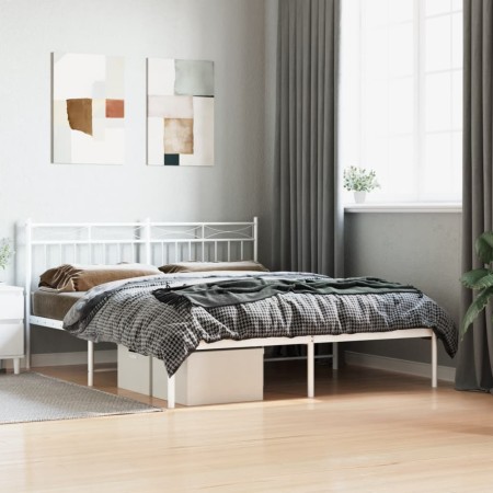 Estructura de cama de metal con cabecero blanca 150x200 cm de , Camas y somieres - Ref: Foro24-373742, Precio: 99,22 €, Descu...