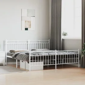 Metal bed frame with headboard and footboard white 183x213 cm by , Beds and slatted bases - Ref: Foro24-373763, Price: 121,93...
