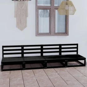 Sofá de jardín 4 plazas negro madera maciza de pino de , Sofás de exterior - Ref: Foro24-3075343, Precio: 252,71 €, Descuento: %