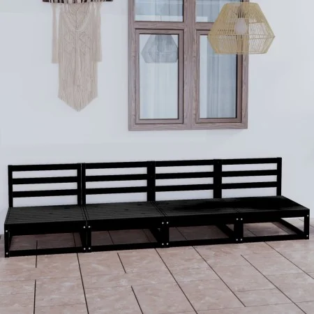 Sofá de jardín 4 plazas negro madera maciza de pino de , Sofás de exterior - Ref: Foro24-3075343, Precio: 252,71 €, Descuento: %