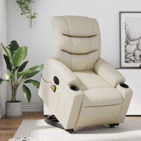Sillón de masaje elevable eléctrico cuero sintético crema en Sillones | Comprar online en Foru.es