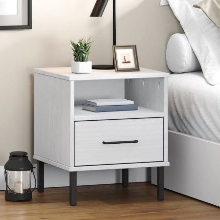 Mesita de noche patas de metal madera maciza pino blanca OSLO de vidaXL, Mesitas de noche - Ref: Foro24-350972, Precio: 58,77...
