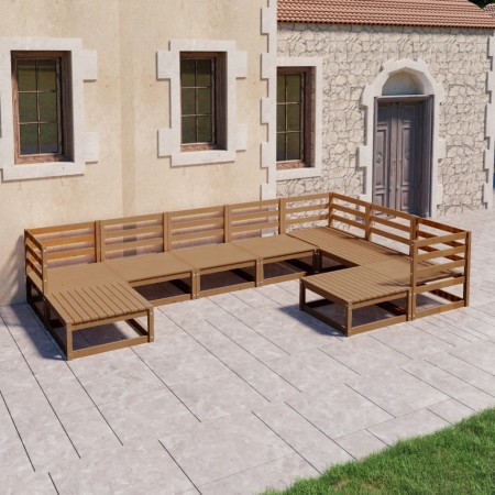 Muebles de jardín 9 pzas y cojines marrón miel madera pino de , Conjuntos de jardín - Ref: Foro24-3075757, Precio: 597,66 €, ...