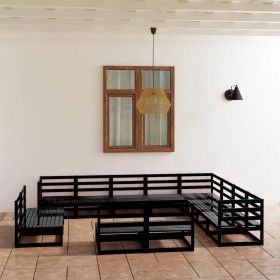 Juego de muebles de jardín 12 pzas y cojines negro madera pino de , Conjuntos de jardín - Ref: Foro24-3075898, Precio: 896,54...