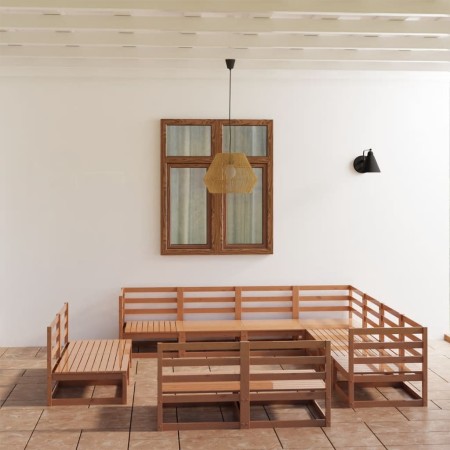Muebles de jardín 11 pzas y cojines marrón miel madera pino de , Conjuntos de jardín - Ref: Foro24-3075887, Precio: 756,61 €,...