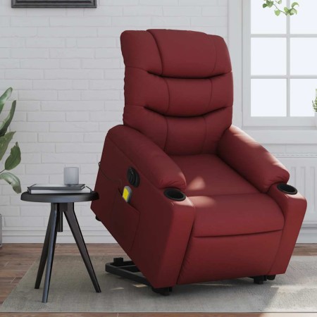 Sillón de masaje elevable eléctrico cuero artificial rojo tinto en Sillones | Comprar online en Foru.es