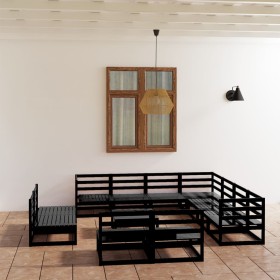 Juego de muebles de jardín 12 pzas y cojines negro madera pino de , Conjuntos de jardín - Ref: Foro24-3075893, Precio: 902,53...