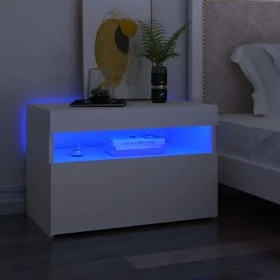 Mesita de noche con luces LED contrachapada blanco 60x35x40 cm de , Mesitas de noche - Ref: Foro24-3082774, Precio: 44,64 €, ...