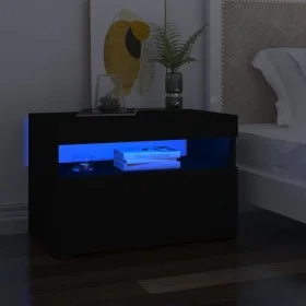 Mesita de noche con luces LED contrachapada negro 60x35x40 cm de , Mesitas de noche - Ref: Foro24-3082776, Precio: 46,43 €, D...