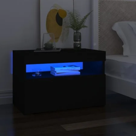 Mesita de noche con luces LED contrachapada negro 60x35x40 cm de , Mesitas de noche - Ref: Foro24-3082776, Precio: 46,43 €, D...