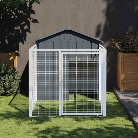 Caseta perros con corral acero galvanizado gris 117x201x123 cm en Casetas para perros | Comprar online en Foru.es