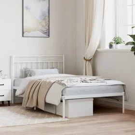 Estructura de cama de metal con cabecero blanco 107x203 cm de , Camas y somieres - Ref: Foro24-373736, Precio: 68,81 €, Descu...