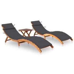 Sonnenliegen 2 Einheiten mit Tisch und Kissen aus massivem Akazienholz von , Liegen - Ref: Foro24-3077376, Preis: 365,11 €, R...