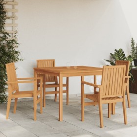 Juego de comedor para jardín 5 piezas madera maciza de teca de , Conjuntos de jardín - Ref: Foro24-3157912, Precio: 808,32 €,...