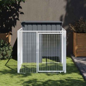 Caseta perros con corral acero galvanizado gris 110x201x110 cm en Casetas para perros | Comprar online en Foru.es