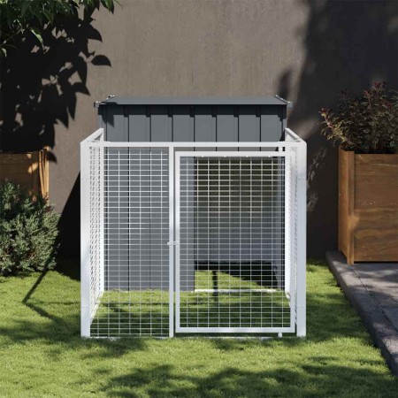 Caseta perros con corral acero galvanizado gris 110x201x110 cm en Casetas para perros | Comprar online en Foru.es