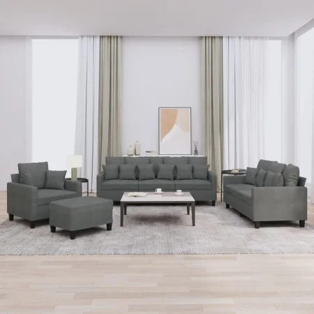 Sofa set with cushions 4 pieces dark gray fabric by , Sofas - Ref: Foro24-3201641, Price: 643,50 €, Discount: %