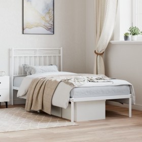 Estructura de cama de metal con cabecero blanco 90x200 cm de , Camas y somieres - Ref: Foro24-373733, Precio: 74,00 €, Descue...