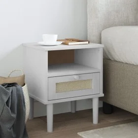 Nachttisch SENJA im Rattan-Look aus weißem Kiefernholz, 40x35x48 cm. von , Nachttische - Ref: Foro24-358011, Preis: 53,07 €, ...