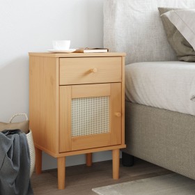Mesita noche SENJA aspecto ratán madera pino marrón 40x35x65 cm de , Mesitas de noche - Ref: Foro24-358013, Precio: 55,84 €, ...