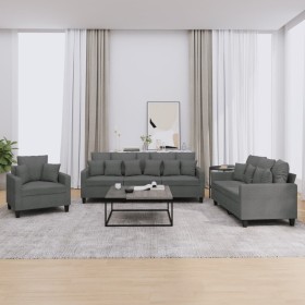 Juego de sofás con cojines 3 piezas tela gris oscuro de , Sofás - Ref: Foro24-3201633, Precio: 607,15 €, Descuento: %