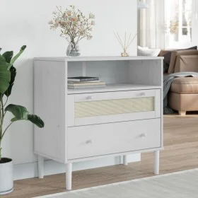 Aparador SENJA aspecto de ratán madera pino blanco 80x40x80 cm de , Aparadores - Ref: Foro24-358020, Precio: 93,63 €, Descuen...