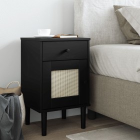 Mesita noche SENJA aspecto ratán madera pino negro 40x35x65 cm de , Mesitas de noche - Ref: Foro24-358015, Precio: 59,94 €, D...