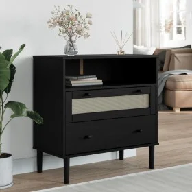 Aparador SENJA aspecto de ratán madera pino negro 80x40x80 cm de , Aparadores - Ref: Foro24-358021, Precio: 93,69 €, Descuent...