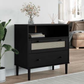 Aparador SENJA aspecto de ratán madera pino negro 80x40x80 cm de , Aparadores - Ref: Foro24-358021, Precio: 94,53 €, Descuent...